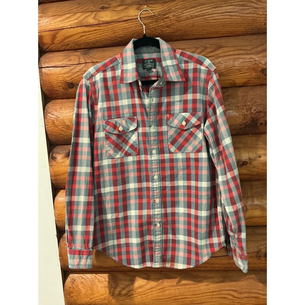J.Crew Heavyweight Flannel Shirt Mens Medium Red Blue Plaid Button Down 20638